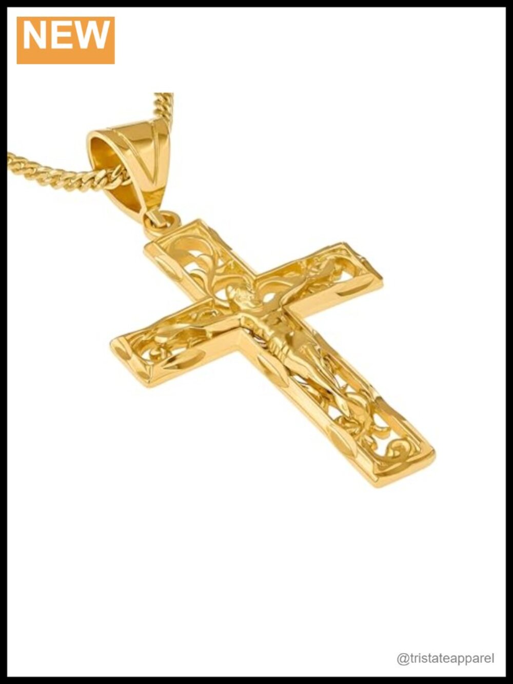 24k Gold Plated Large Filigree Crucifix Cross Pendant Necklace